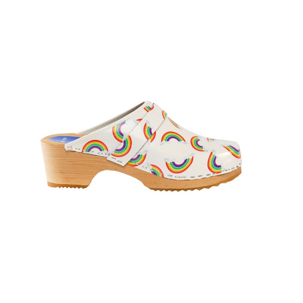 Cape Clogs Sweden Alder Wood White & Multicolor Rainbow Women’s EU Size 35